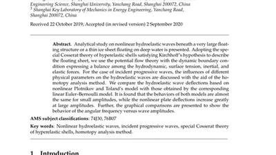 Nonlinear Hydroelastic Waves Traveling in a Plate in Terms of Plotnikov-Toland's  Model featured image